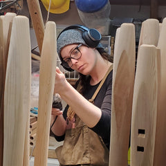 Tabitha Colins, Stellar Flutes team member, a day at work prepping flutes for tuning.