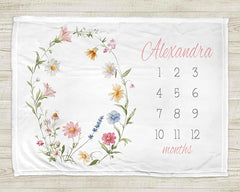 Baby Milestone Blanket personalized with baby's name and numbers for photographic baby monthly