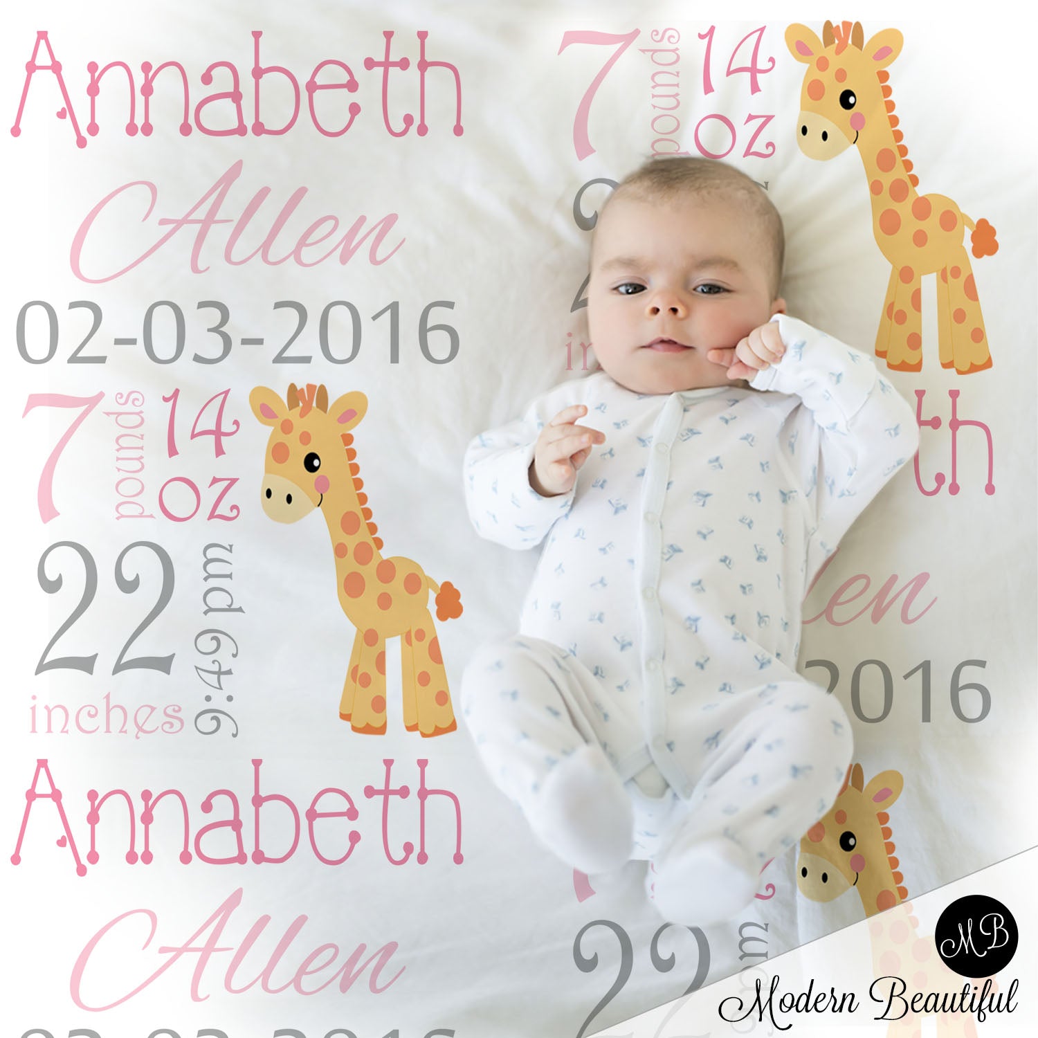 Giraffe Baby Girl Stats Blanket