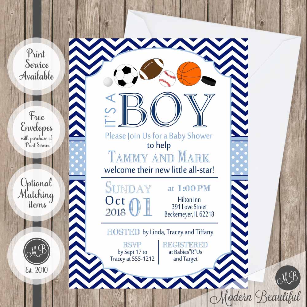 Navy and blue baby shower invitation 