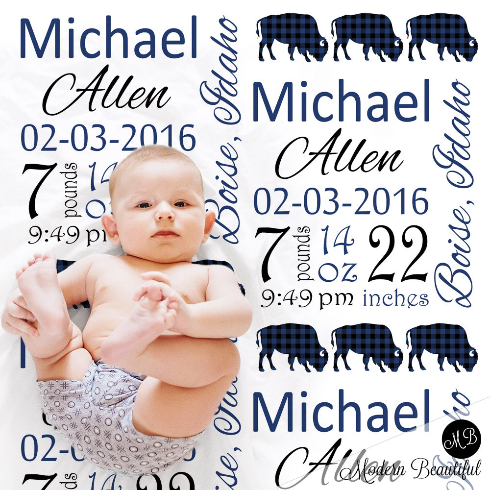 Buffalo Baby Boy Stats Blanket