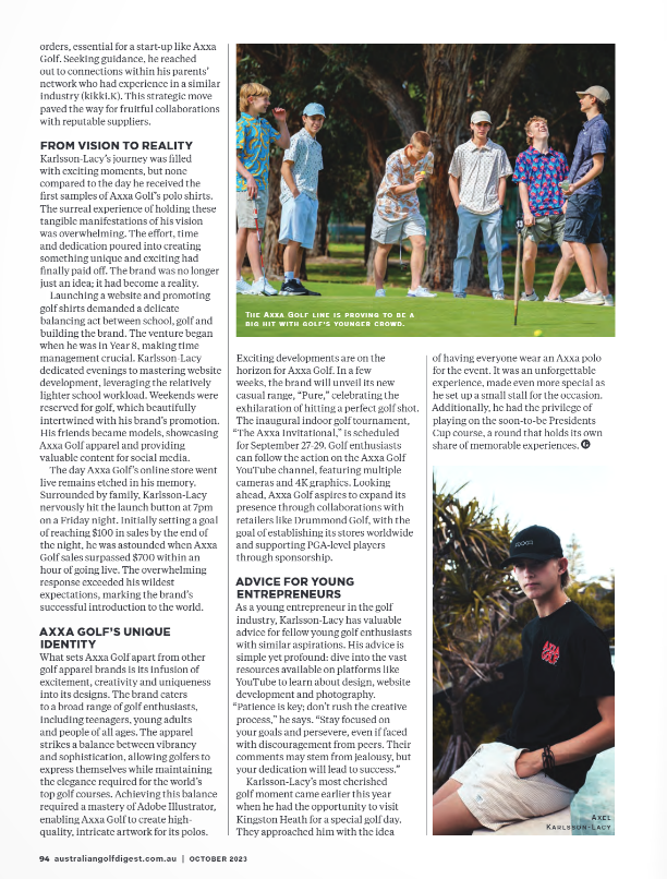 Golf Digest Article With Axxa Golf