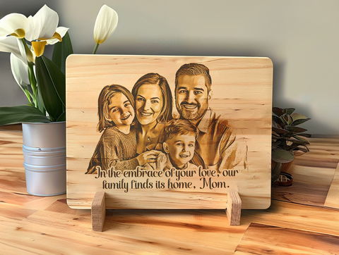 Engraved Family Portrait on Wood