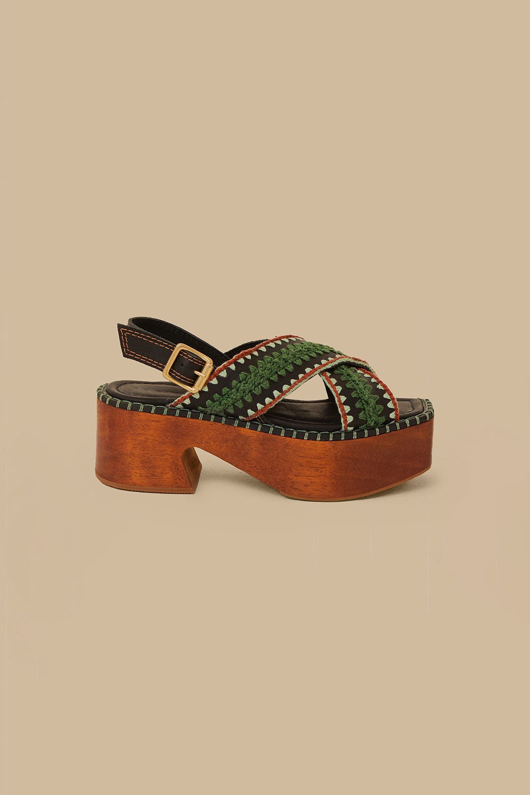 Dark Green Sand Clog Platform, DARK GREEN / 6