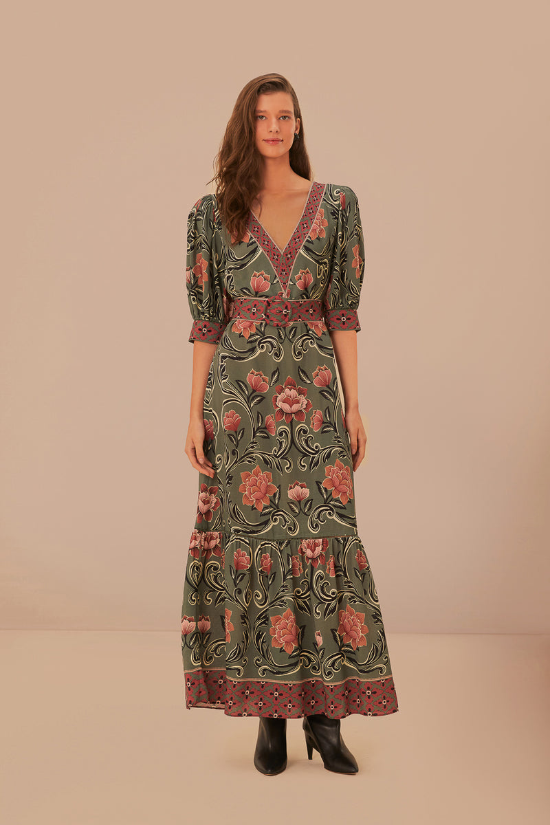 Arabesque Floral Green Maxi Dress