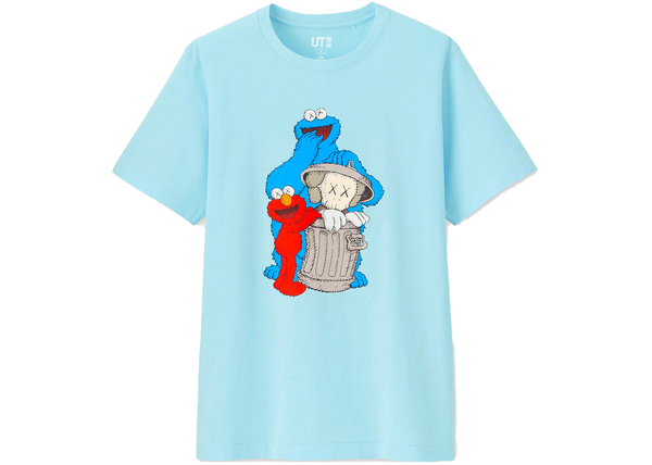 KAWS x Uniqlo x Sesame Street Companion Trash Can Tee Light Blue