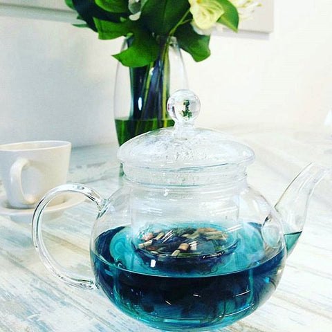 butterfly pea tea in glass teapot | Life of cha