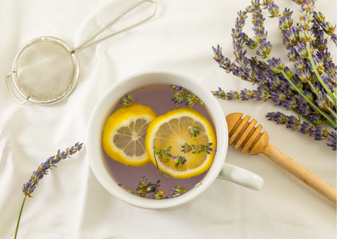 a lavender tea made healthier with slices of lemon