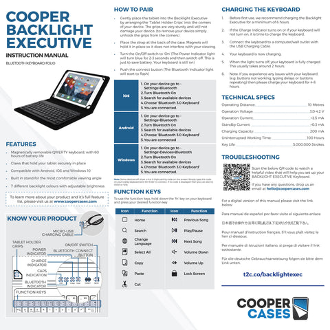 Cooper Backlight Executive Keyboard Folio user manual