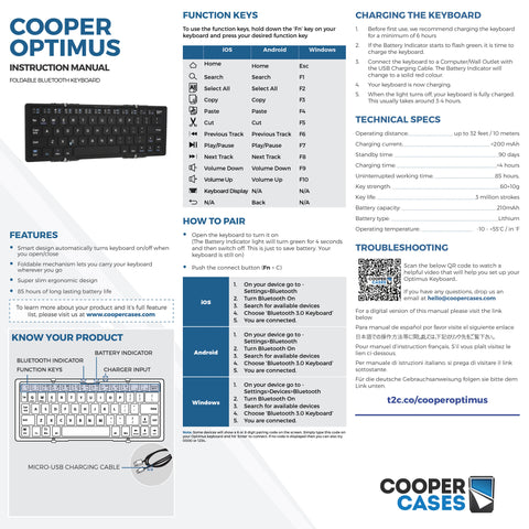 Cooper Optimus folding keyboard user manual