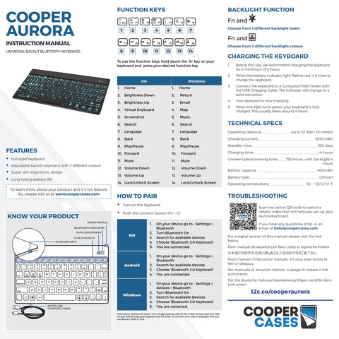 Cooper Aurora LED Backlight Keyboard user manual
