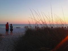 Couple walking on beach at sunset royalty free stock photo