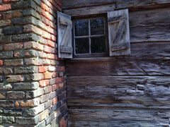 Cabin window stock photo