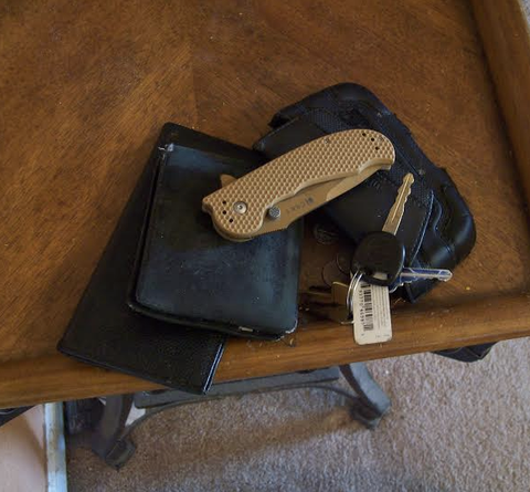 Daily needs wallet, keys, and knife.