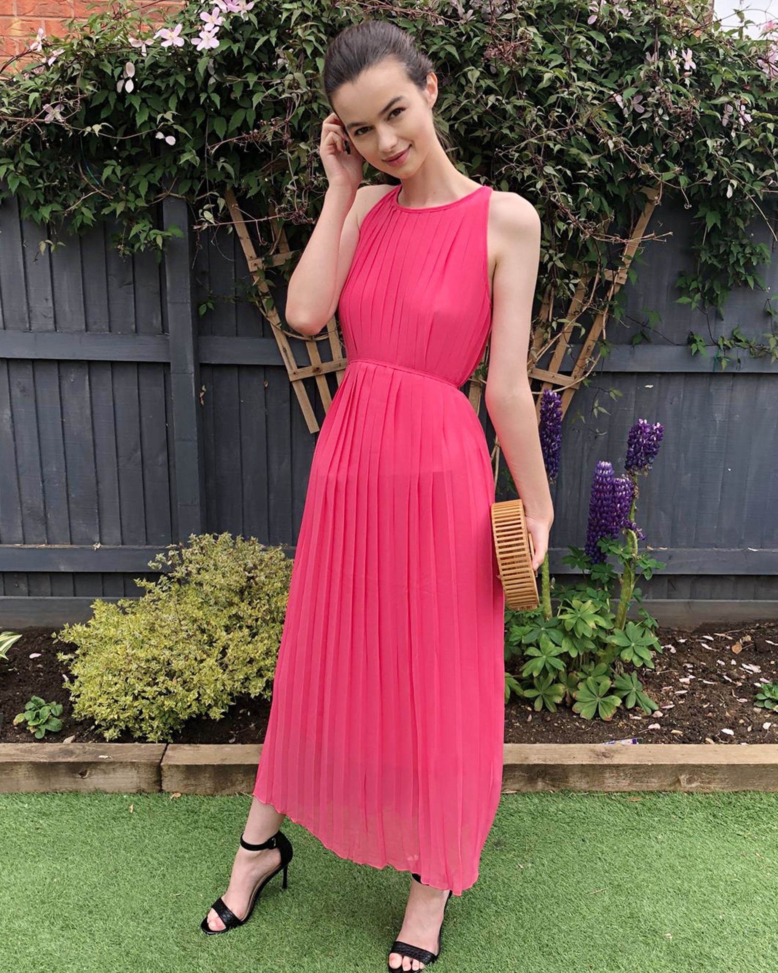 Pink pleated deals maxi dress