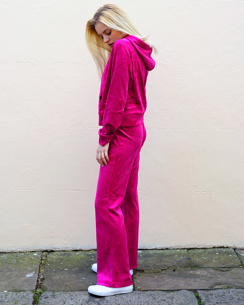 hot pink velvet tracksuit