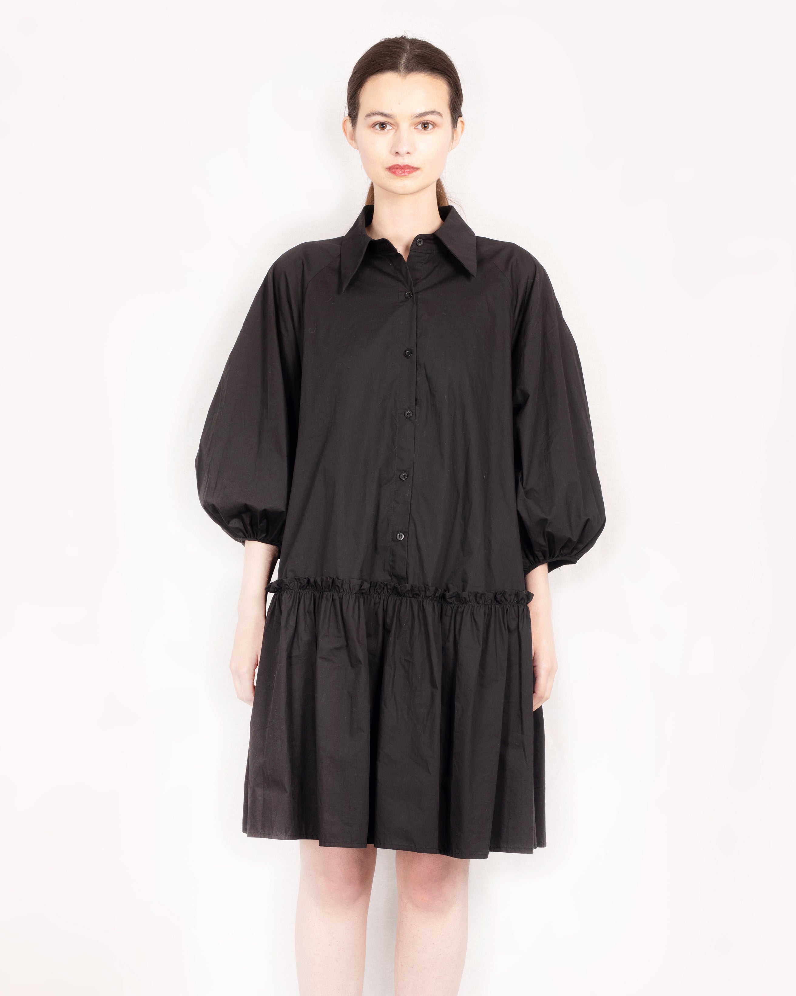 Oversized Cotton shirt dress with ruffle hem – CY Boutique