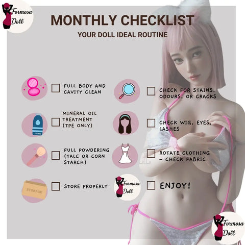 Check-list Infographic with tips for ultimate sex doll monthly care