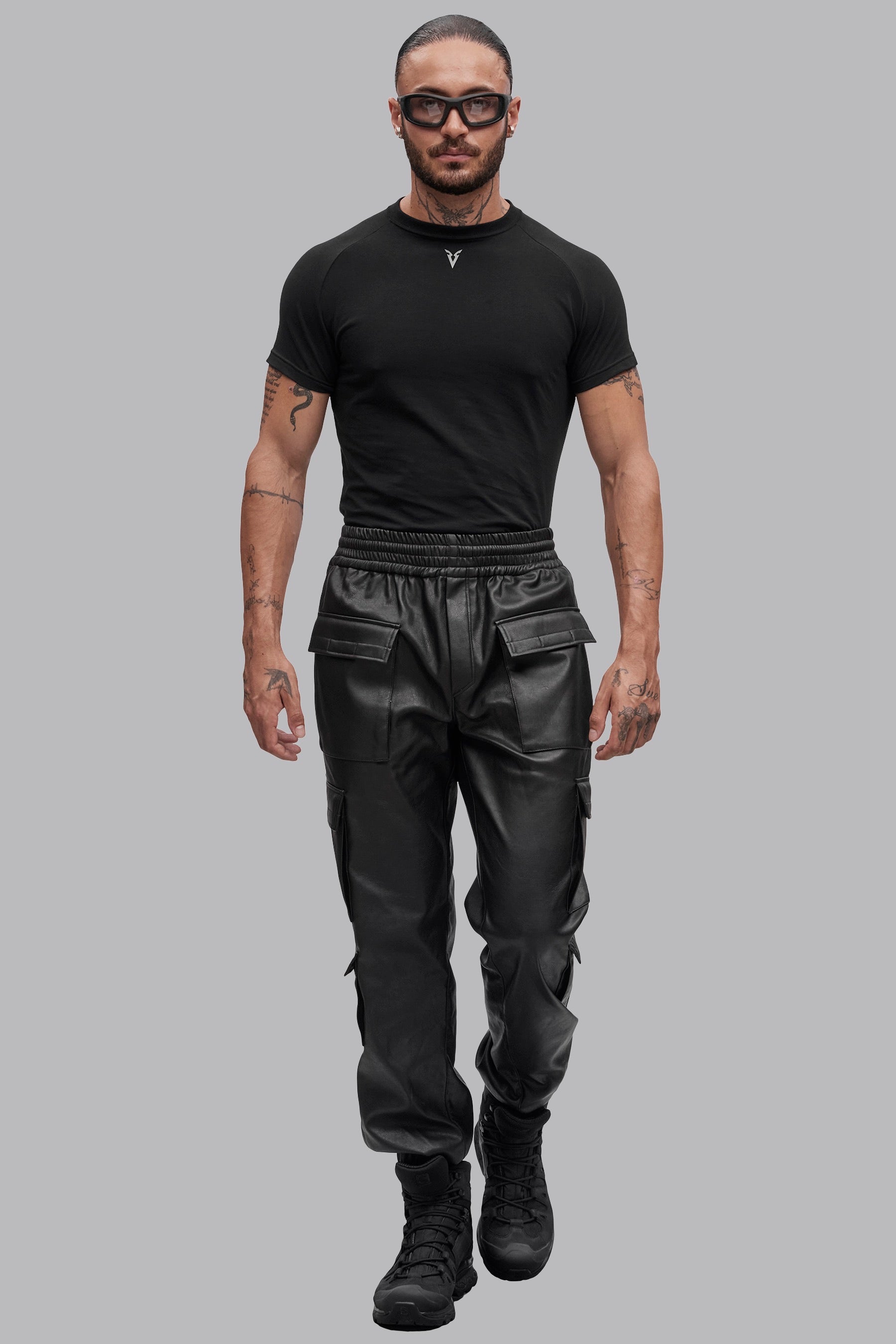 Vegan Leather Cargo Pants - Black