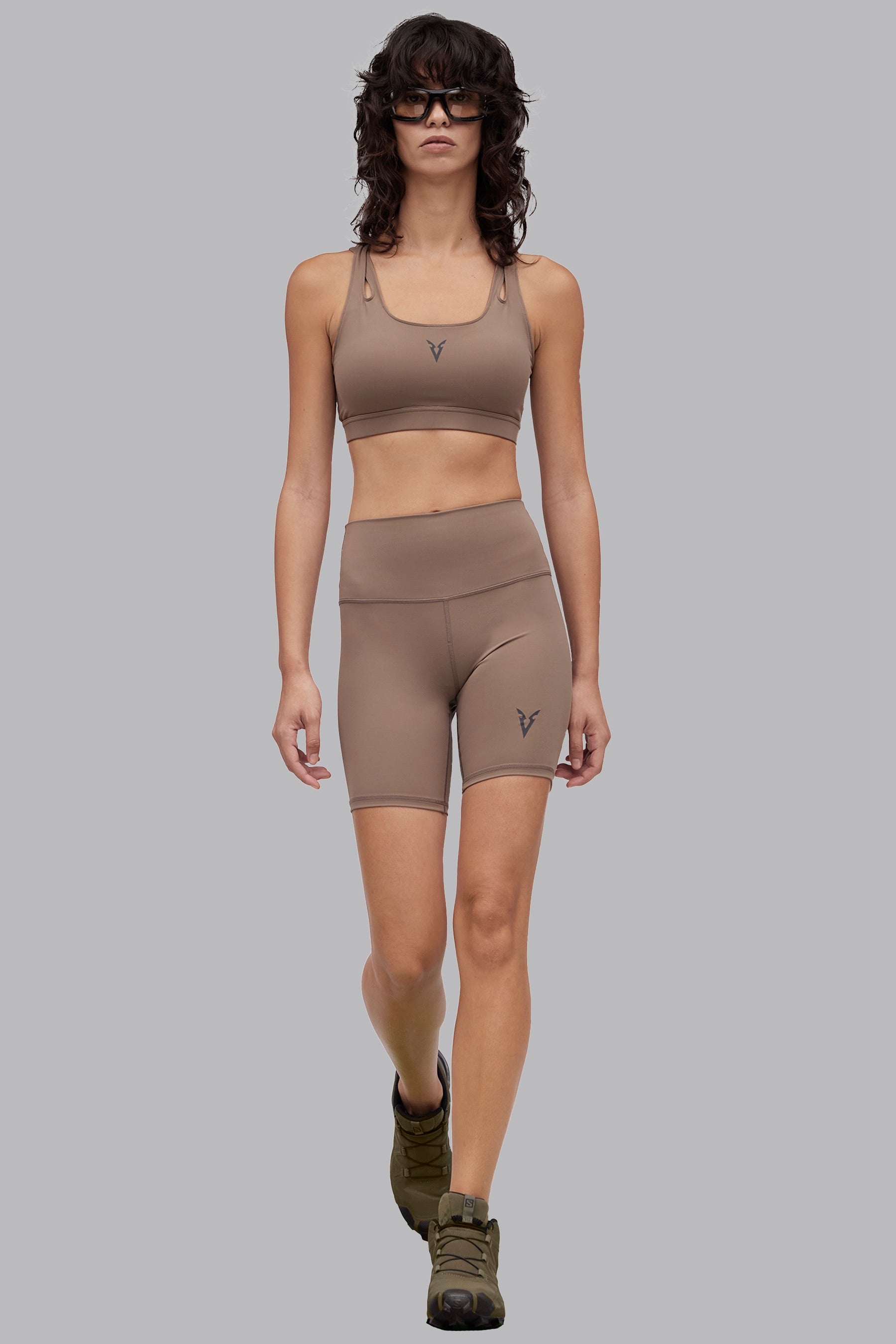 Asymmetric Detail Sports Bra - Beige