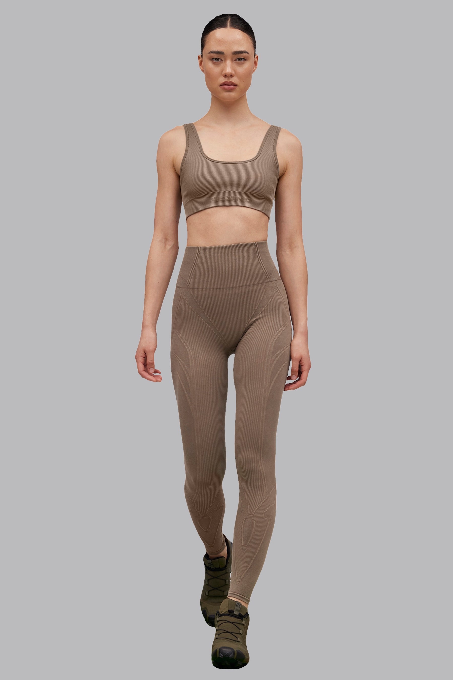 Ribbed Seamless Leggings - Beige Vintage