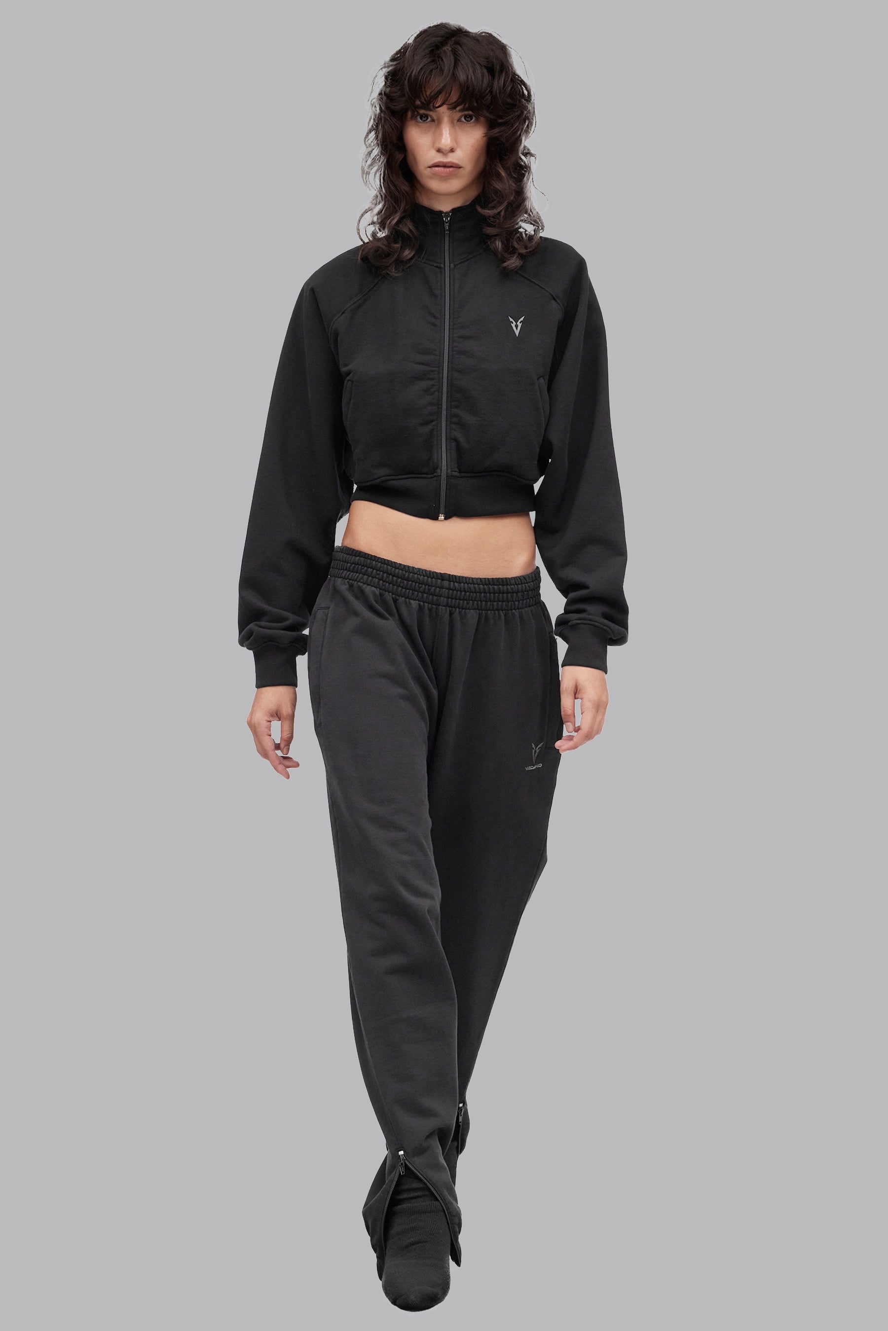 Signature Zip Up Cropped Sweater - Black