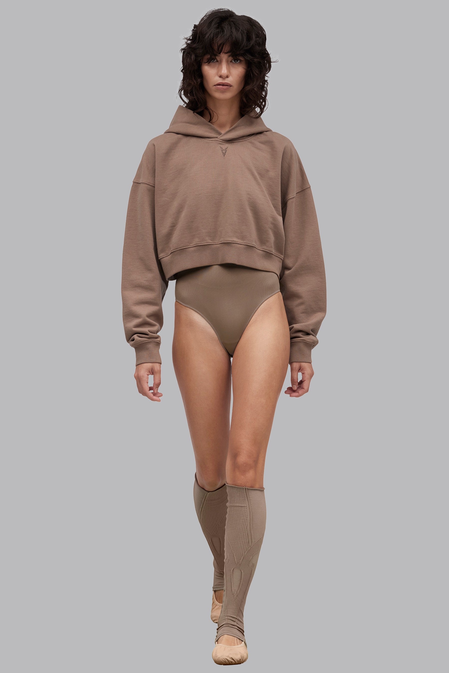 Signature Cropped Hoodie - Beige