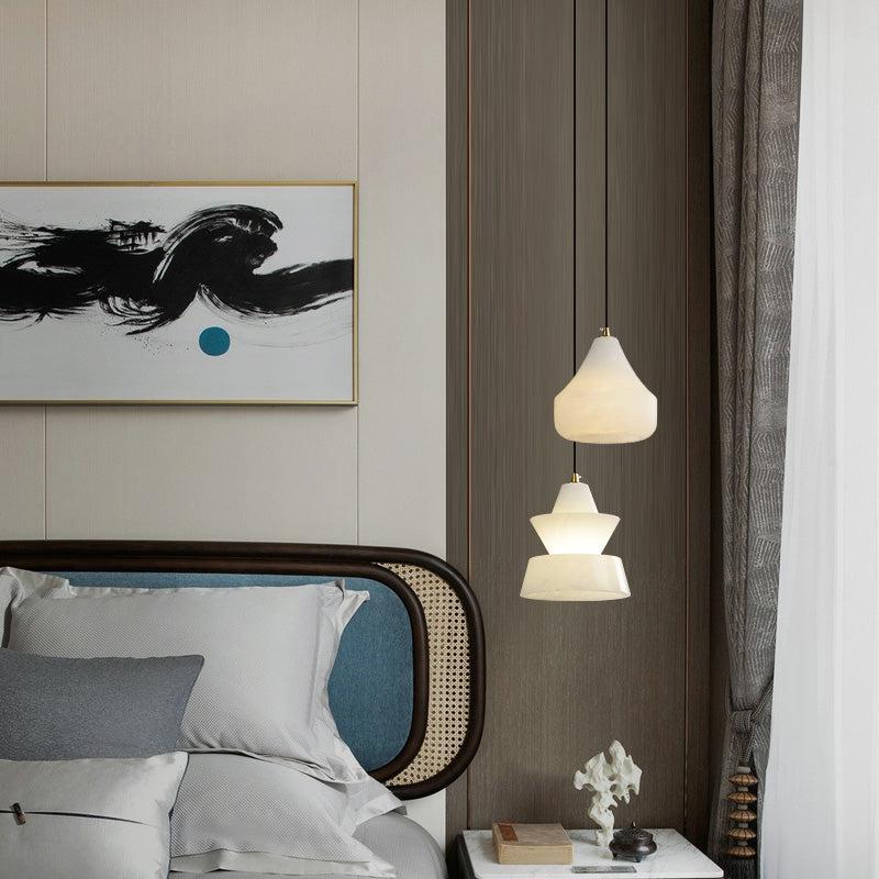 Felix Small Alabaster Pendant Light Besides Bed
