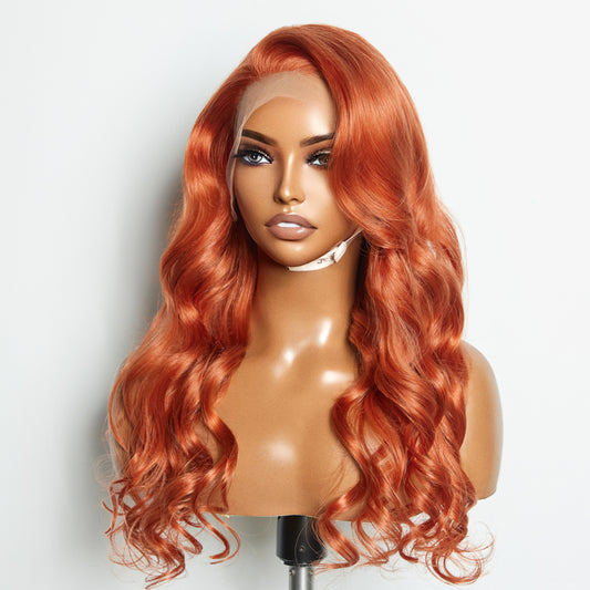 Tedhair 24 Inches Ginger 13"x4" Lace Front Body Wavy Wig Pre-Plucked Free Part 150% Density-100% Human Hair