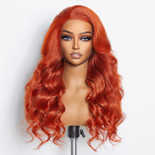 Tedhair 24 Inches 13"x4" Body Wavy Wear & Go Glueless #Orange Lace Frontal Wig-100% Human Hair