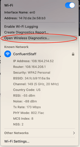 Opening diagnostics report on a Mac to find the best wifi network channel