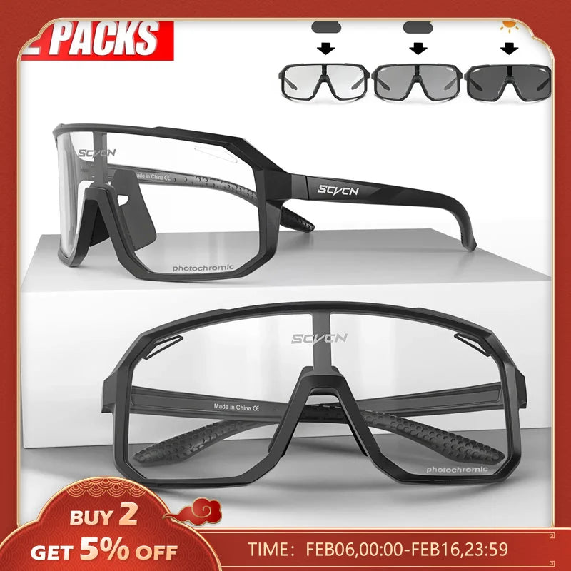 2 Packs Photochromic Riding Cycling Sunglasses Mtb Cycling Glasses Goggles Bicycle Mountain Bike Men's Women Sport Eyewear