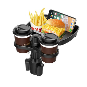 Dual Cup Holder Expander Adjustable for 360°Rotating Multifunctional Car Seat Cup Holder Snack Tray Drink Holder - tiazivo