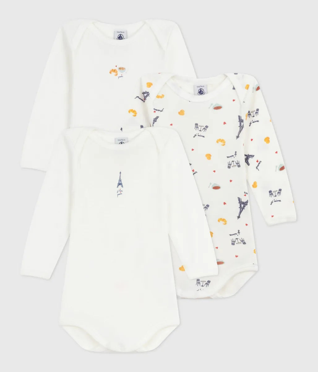 新品　プチバトー　PETITT BATEAU 肌着　長袖ボディ 長袖あわせボディ3枚組 | ベビー服・子供服通販のPETTIT BATEAU