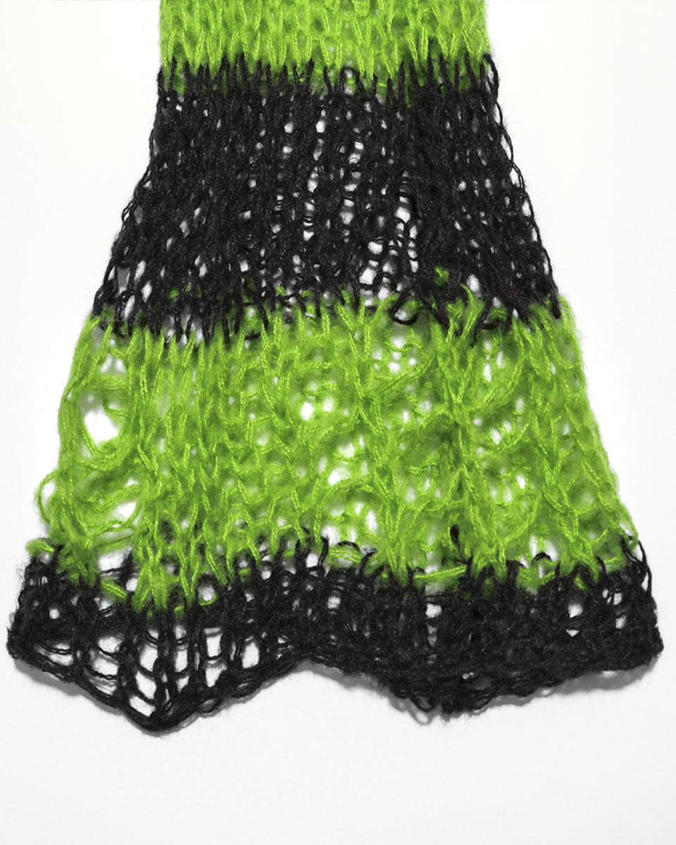 S-554 Shredded Broken Knit Flared Leg Warmers - Black & Green