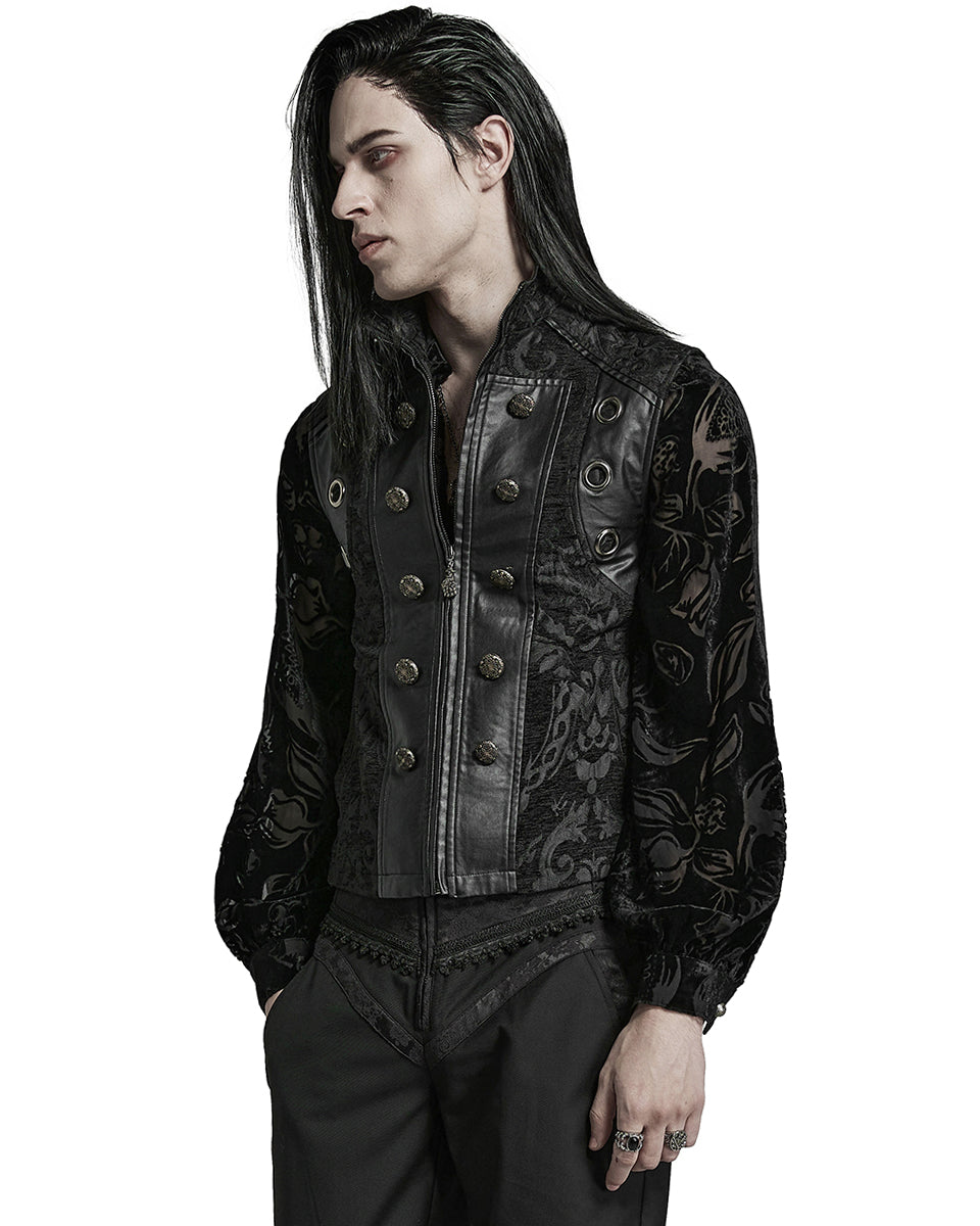 PR-WY-1489MJM-BKM Mens Gothic Regency Damask Tapestry Waistcoat Vest - Black