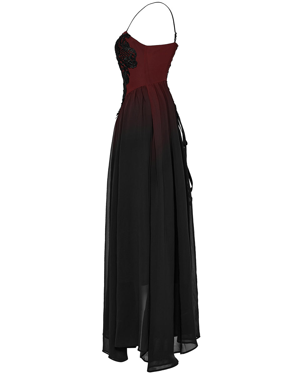 WQ-693LQF-BKRDF Daily Life Long Gothic Lace Applique Maxi Dress - Red & Black Gradient