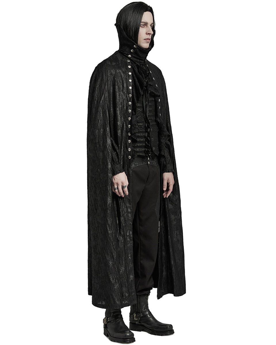 WY-1600DPM-BKM Mens Long Gothic Double-Breasted Cloak With Detachable Lace Ruffle