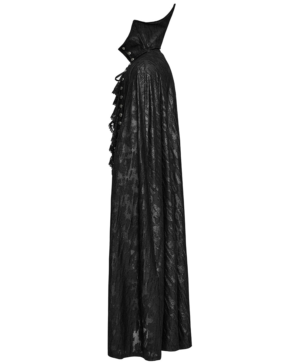 WY-1600DPM-BKM Mens Long Gothic Double-Breasted Cloak With Detachable Lace Ruffle