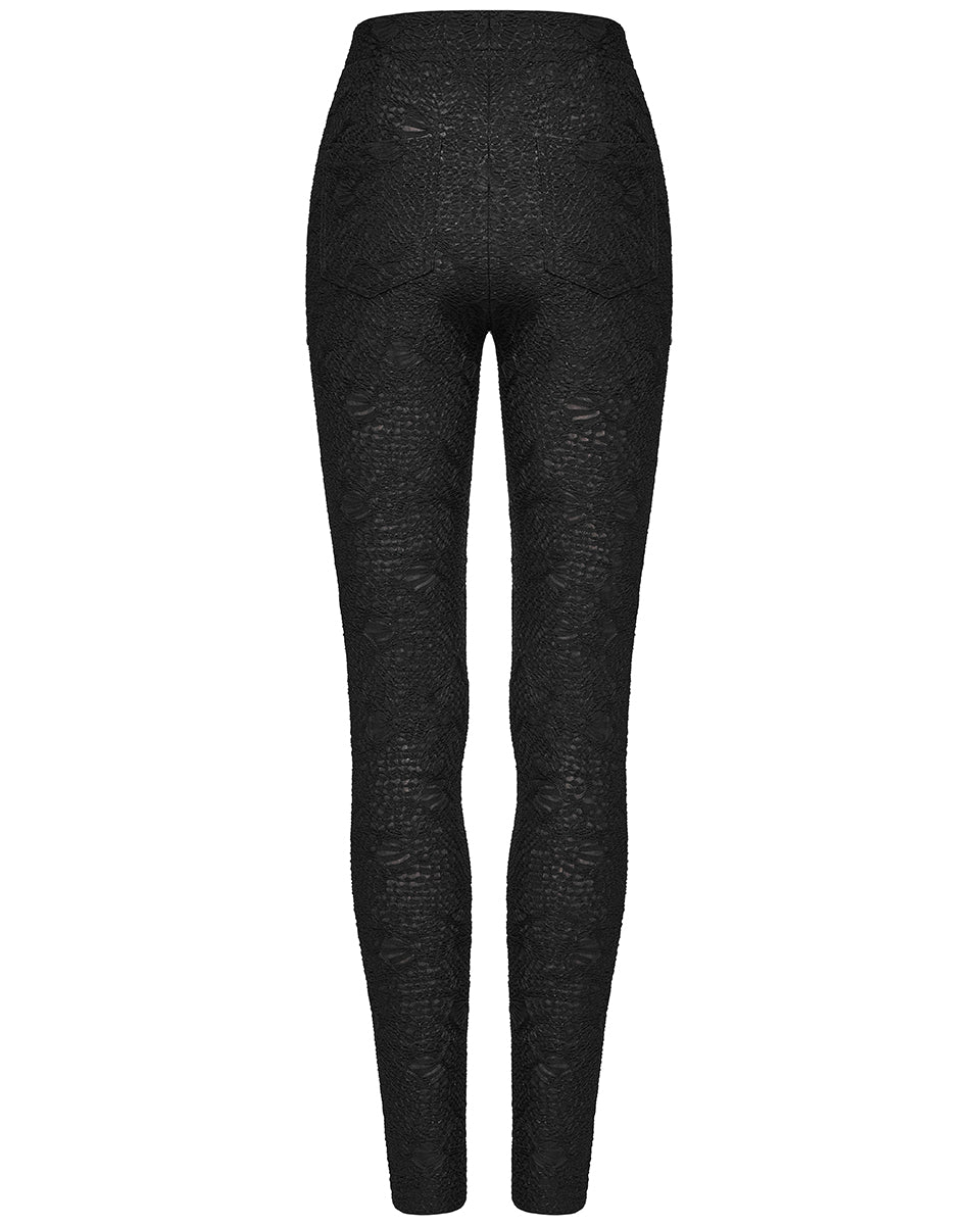 WK-605DDF Womens Dark Gothic Textured Knit Buckle Leggings