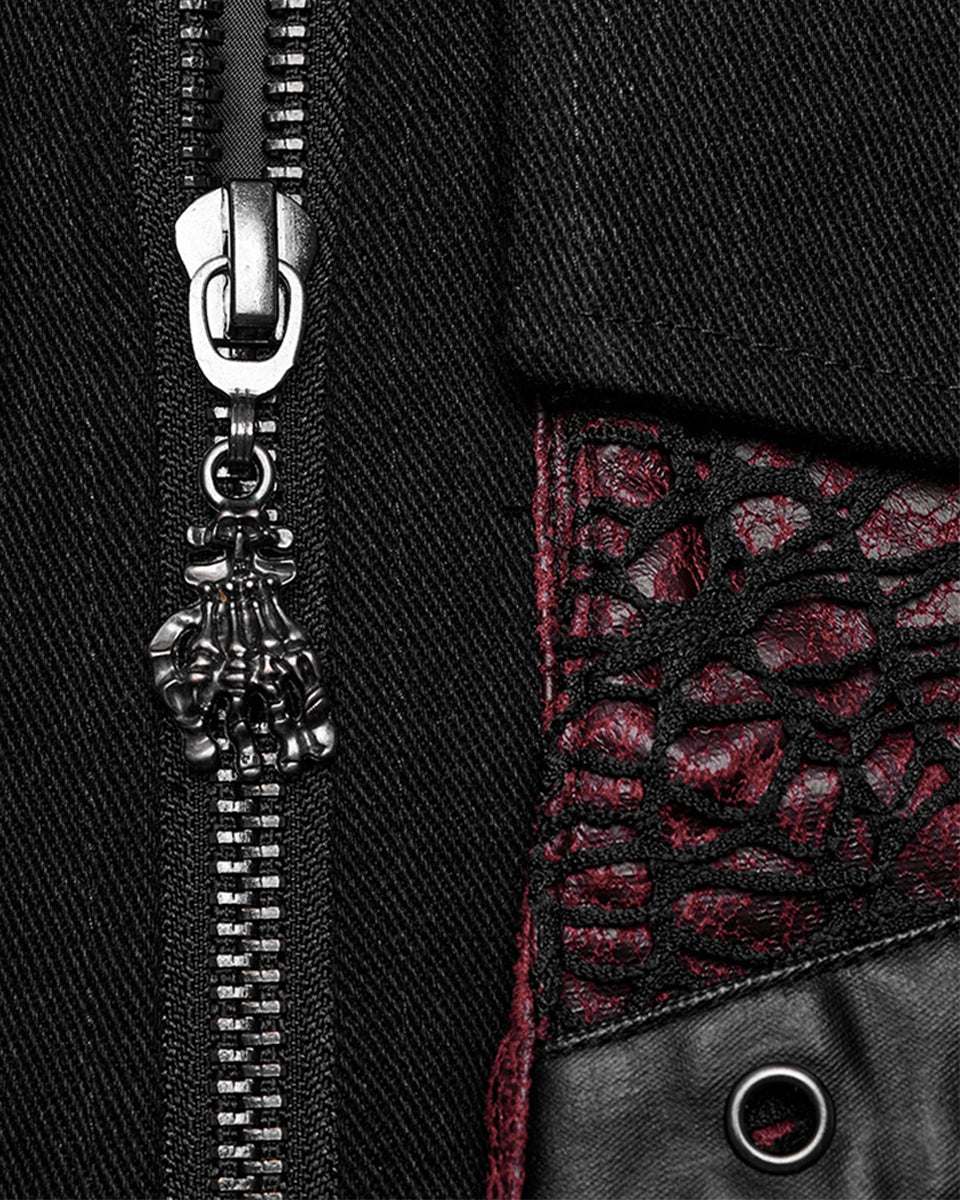 WY-1610MJM-BKRDM Mens Apocalyptic Gothic Mesh Utility Pocket Waistcoat Vest - Black & Red