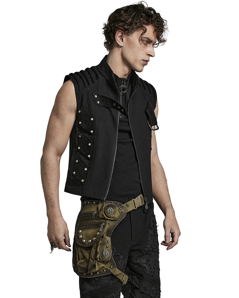 PR-WS-557BBM-COM Mens Steampunk Desert Wasteland Studded Hip Bag Belt - Brown