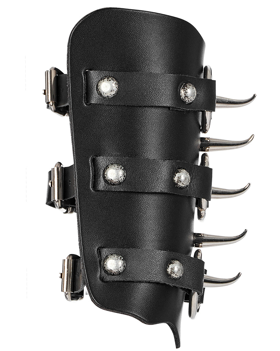 WS-527-BKM Mens Dark Gothic Spiked Wrist Cuff (Single) - Black Faux Leather