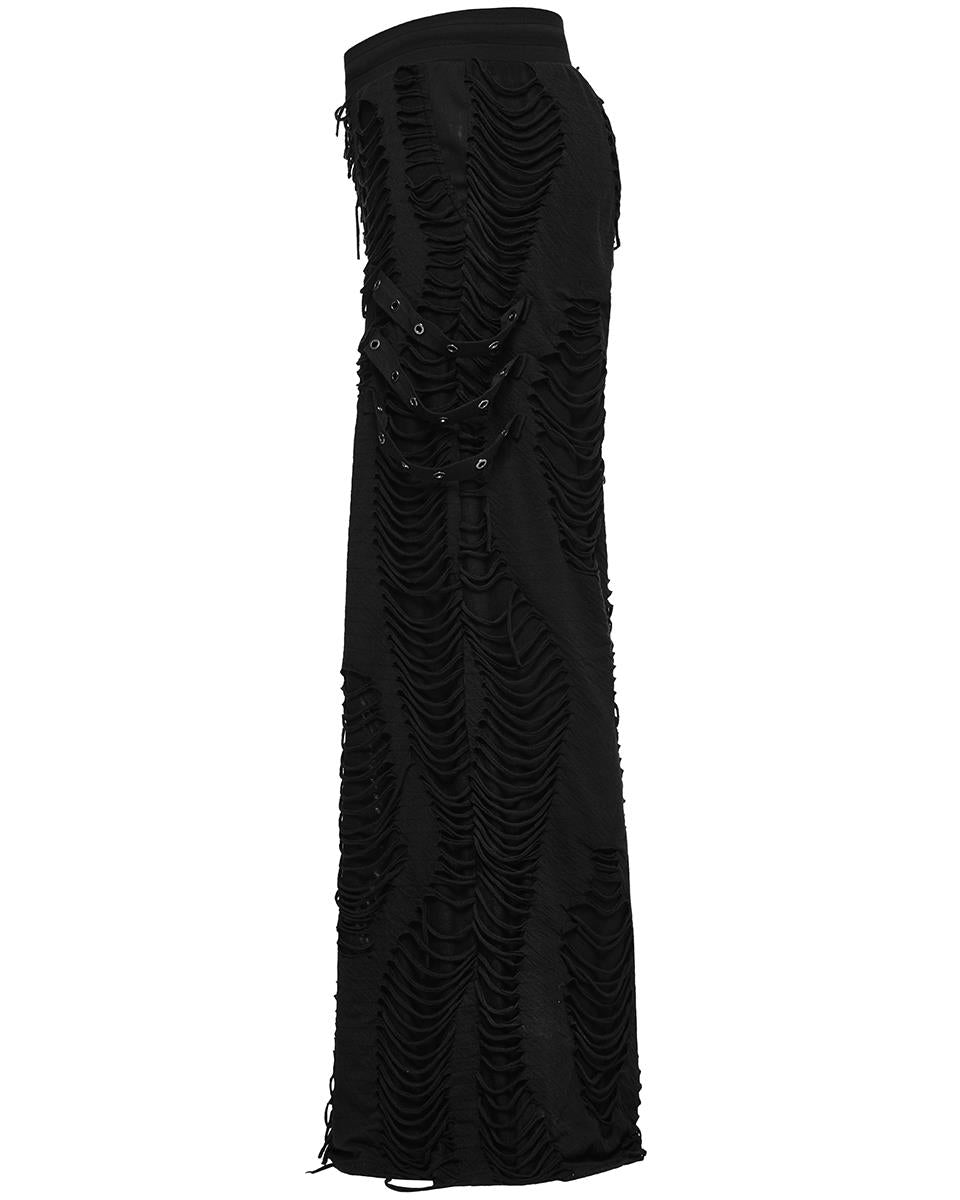 PR-WK-599XCM-BKM Mens Apocalyptic Gothic Shredded Knit Wide Leg Pants