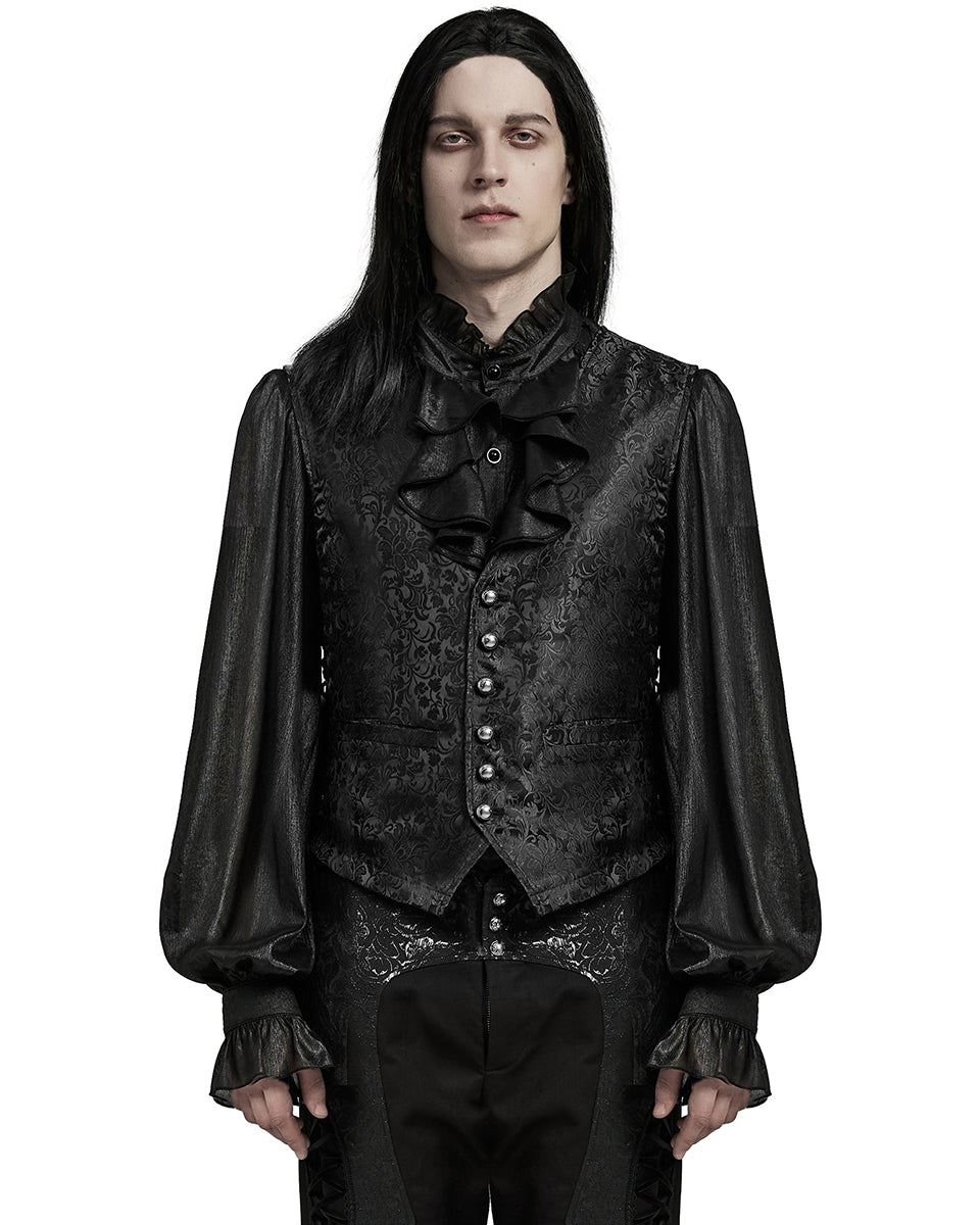 WY-1623DQM-BKM Mens Gothic Aristocrat Formal Jacquard Waistcoat Vest - Black