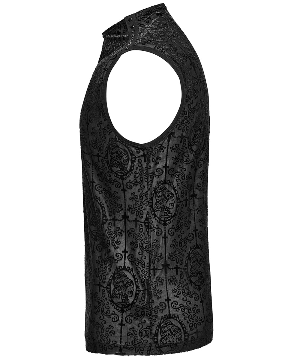 WT-909BXM-BKM Mens Gothic Skull Cameo Mesh Tank Top Vest