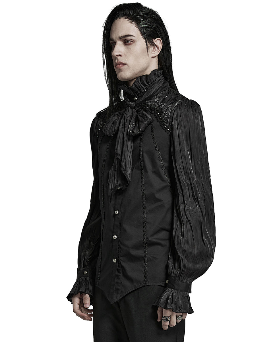 PR-Y1484-BKM Mens Gothic Poet Pleated Dress Shirt & Bow Tie