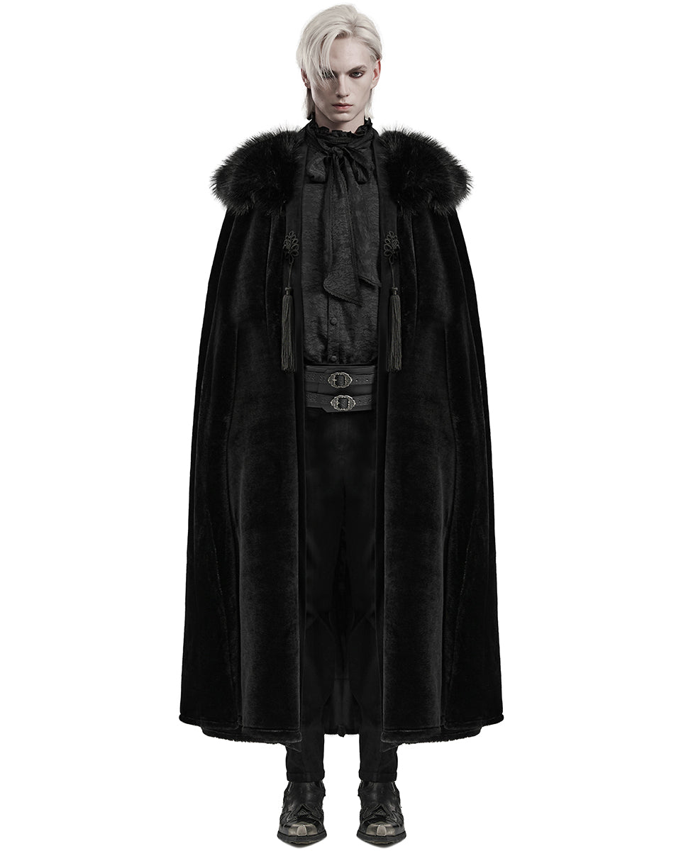 PR-WY-1557DPM-BKM Mens Long Gothic Nobleman Cloak With Faux Fur Cape