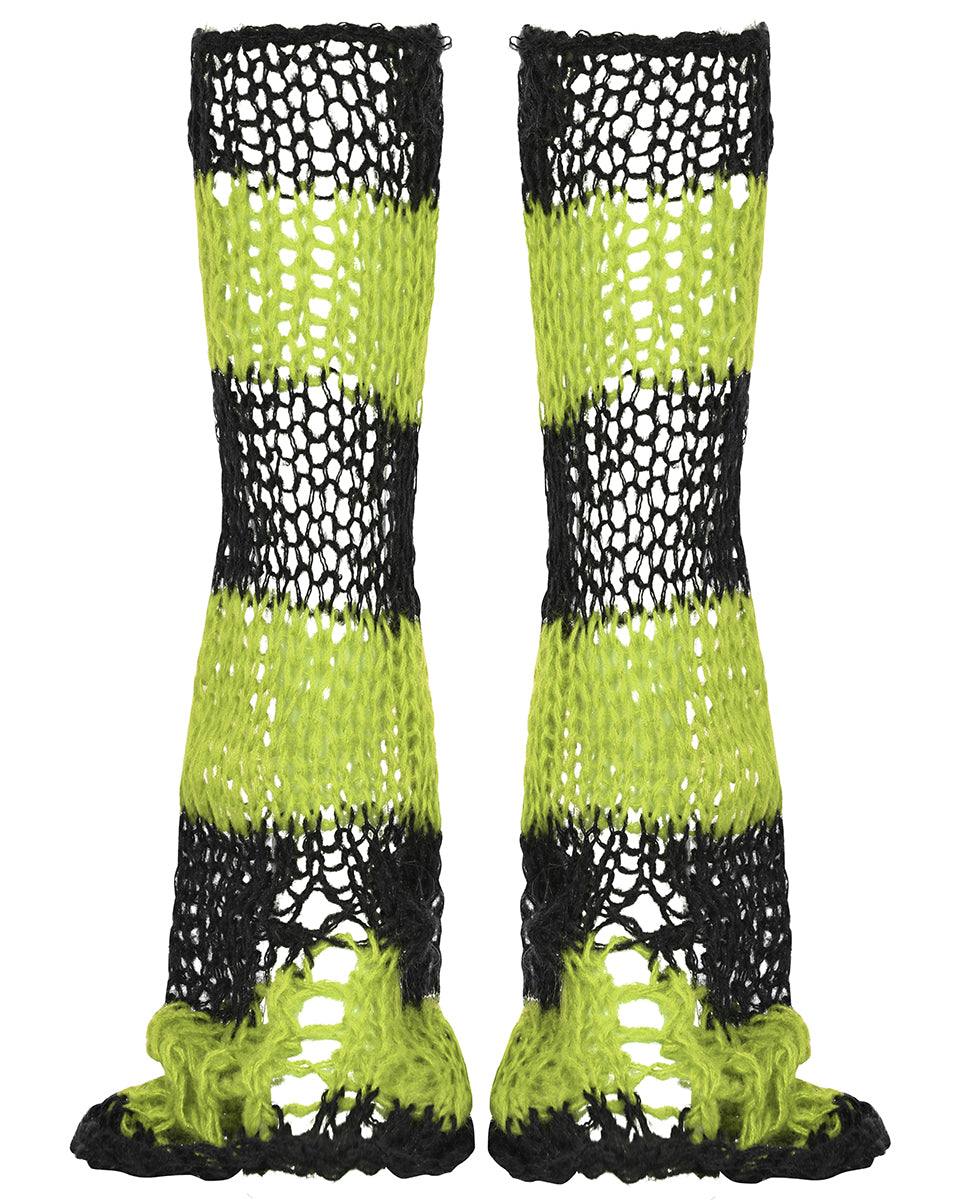 S-554 Shredded Broken Knit Flared Leg Warmers - Black & Green