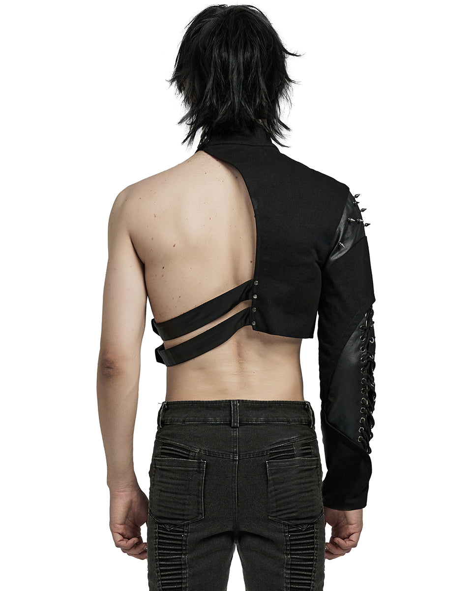 WY-1617XDM-BKM Mens Gothic Apocalyptic Punk Asymmetric One-Arm Harness Jacket